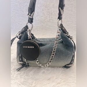 Steve Madden Black and Gray Shoulder Bag with Chain Accent
